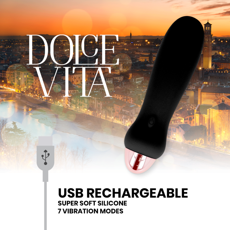 DOLCE VITA - VIBRADOR RECARREGÁVEL CINCO PRETO 7 VELOCIDADES