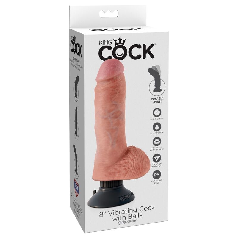 KING COCK - DILDO VIBRANTE COM TESTÍCULOS 20.3 CM NATURAL