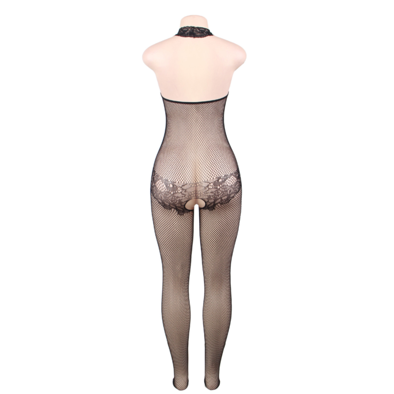 QUEEN LINGERIE - BODYSTOCKING COM ABERTURA E RENDA FLORAL S/L