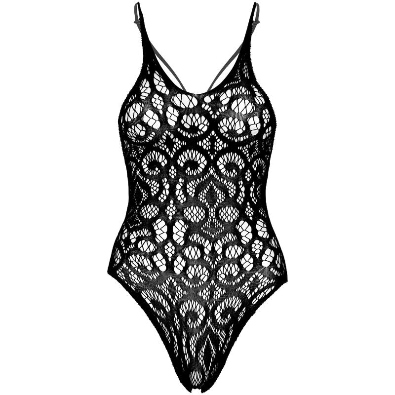 LEG AVENUE - SEAMLESS SCROLL LACE TEDDY - PRETO