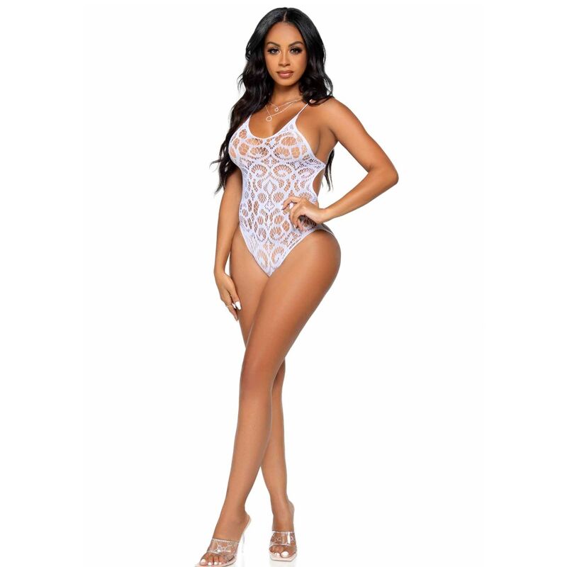 LEG AVENUE - SEAMLESS SCROLL LACE TEDDY - BRANCO