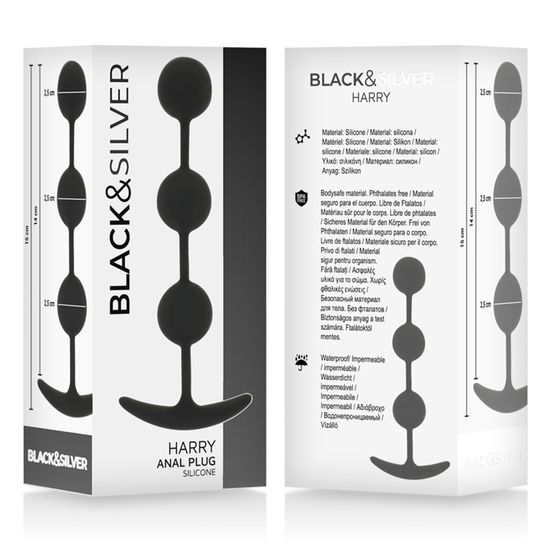 BLACK&SILVER - ROSÁRIO ANAL HARRY 3 ESFERAS DE SILICONE 14 CM