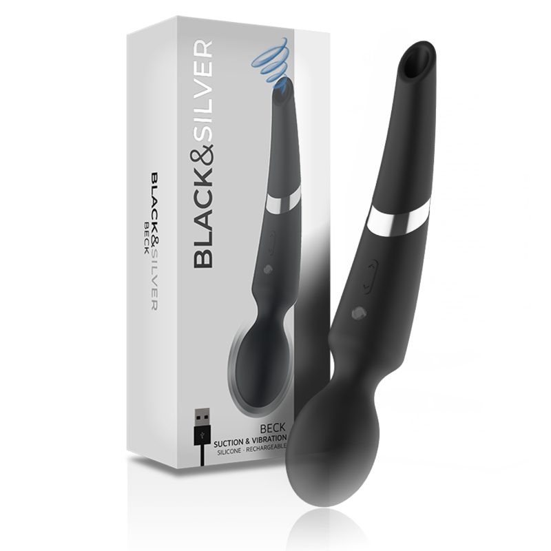 BLACK&SILVER - MASSAGEADOR DE SILICONE RECARREGÁVEL BECK E SUCÇÃO PRETO