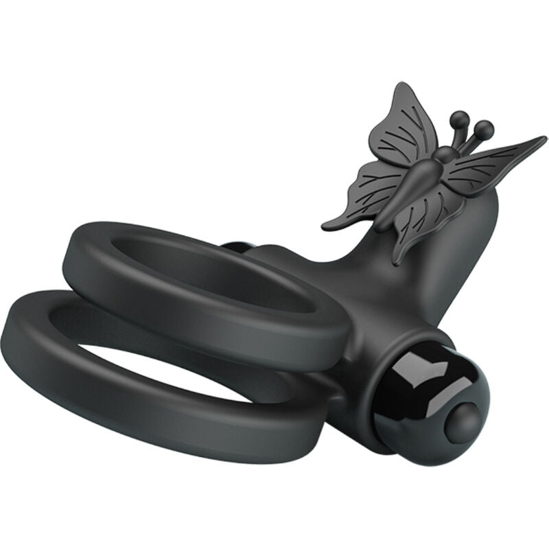 PRETTY LOVE - ANEL VIBRADOR DUPLO COM ESTIMULADOR PRETO