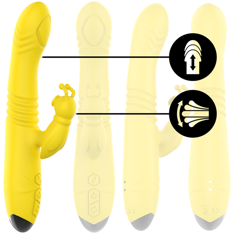 INTENSE - VIBRADOR MULTIFUNO TOKY PARA CIMA E PARA BAIXO COM ESTIMULADOR CLITÓRICO AMARELO