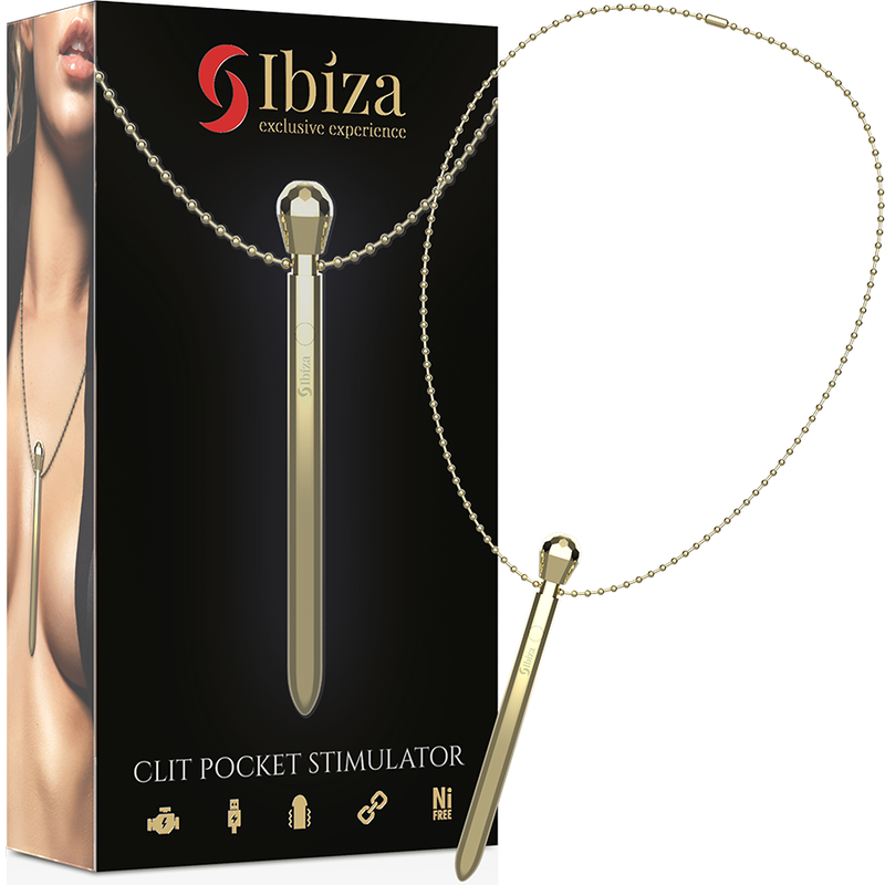 IBIZA - ESTIMULADOR DE BOLSO CLITÓRICO COLAR CARREGADOR USB 12 MODOS DE VIBRAO DOURADO 12,2 X 1,5