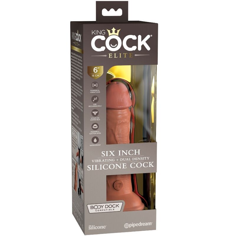 KING COCK - ELITE VIBRADOR REALÍSTICO E SILICONE 15.2 CM CARAMELO