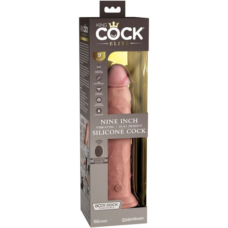 KING COCK - ELITE VIBRADOR DILDO REALÍSTICO E CONTROLE REMOTO DE SILICONE 23 CM