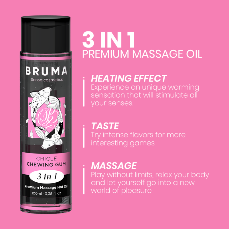 BRUMA - ÓLEO DE MASSAGEM PREMIUM EFEITO CALOR SABOR GOMA 3 EM 1 - 100 ML