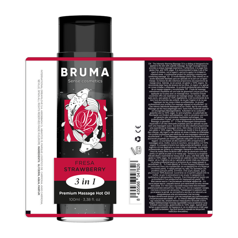 BRUMA - ÓLEO DE MASSAGEM PREMIUM EFEITO CALOR SABOR MORANGO 3 EM 1 - 100 ML