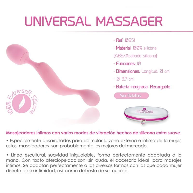 FEMINTIMATE - MASSAGADOR UNIVERSAL VIBRADOR DE SILICONE ROSA