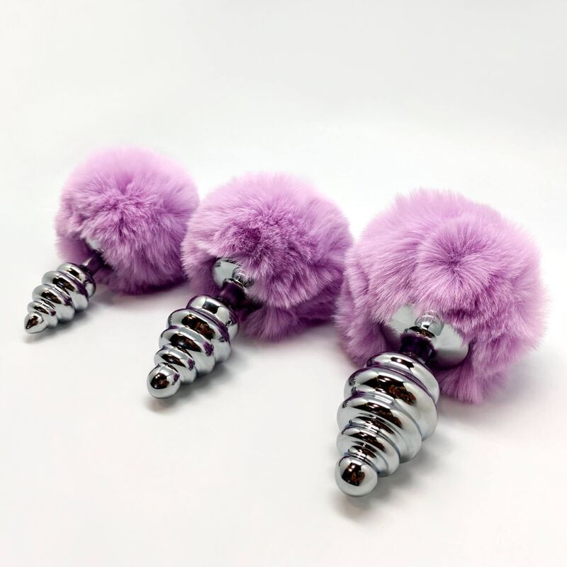 ALIVE - PLUG PRAZER ANAL ESPIRAL METAL FLUFFY VIOLETA TAMANHO M