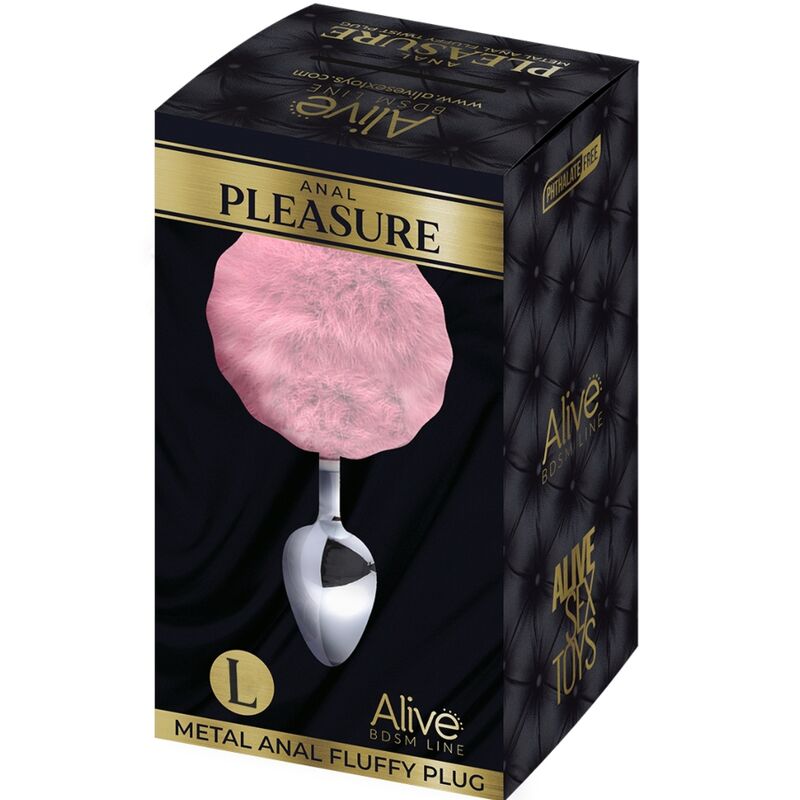 ALIVE - PLUG PRAZER ANAL METAL LISO FLUFFY ROSA TAMANHO S