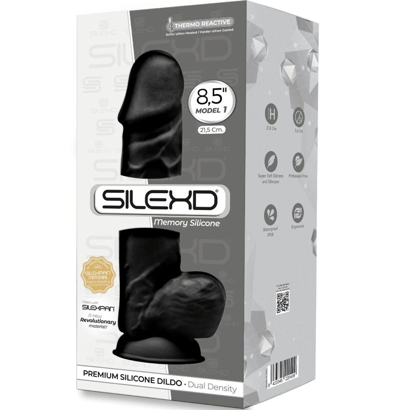 SILEXD - MODELO 1 PÊNIS REALÍSTICO PREMIUM SILEXPAN SILICONE PRETO 21.5 CM