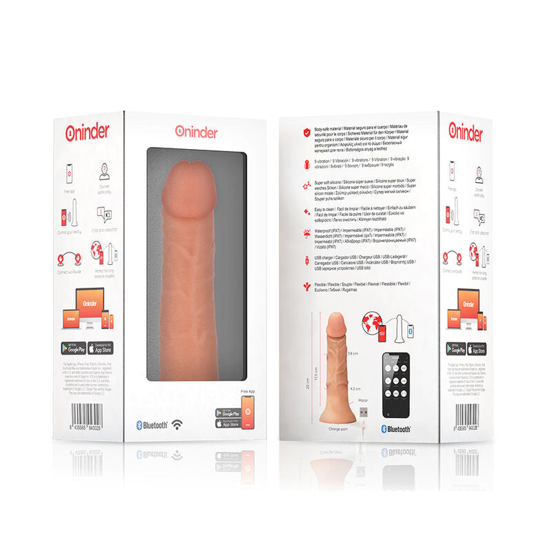 ONINDER - DILDO VIBRADOR BOGOTÁ MÉDIO 9 VELOCIDADES NATURAL 20 CM -O- 4.2 CM - APLICATIVO GRATUITO