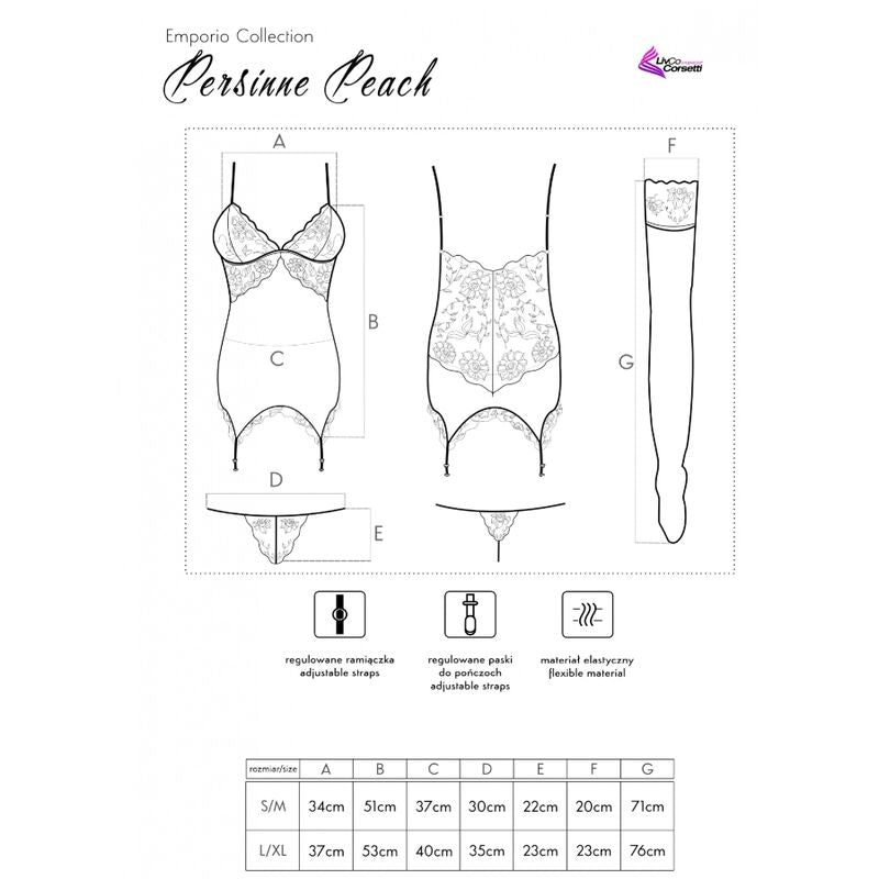 LIVCO CORSETTI FASHION - CONJUNTO PERSINNE PÊSSEGO CORSET + CALCINHA + MEIAS