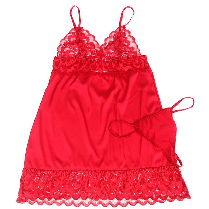 SUBBLIME - BABYDOLL DE CETIM COM RENDA VERMELHA S/M