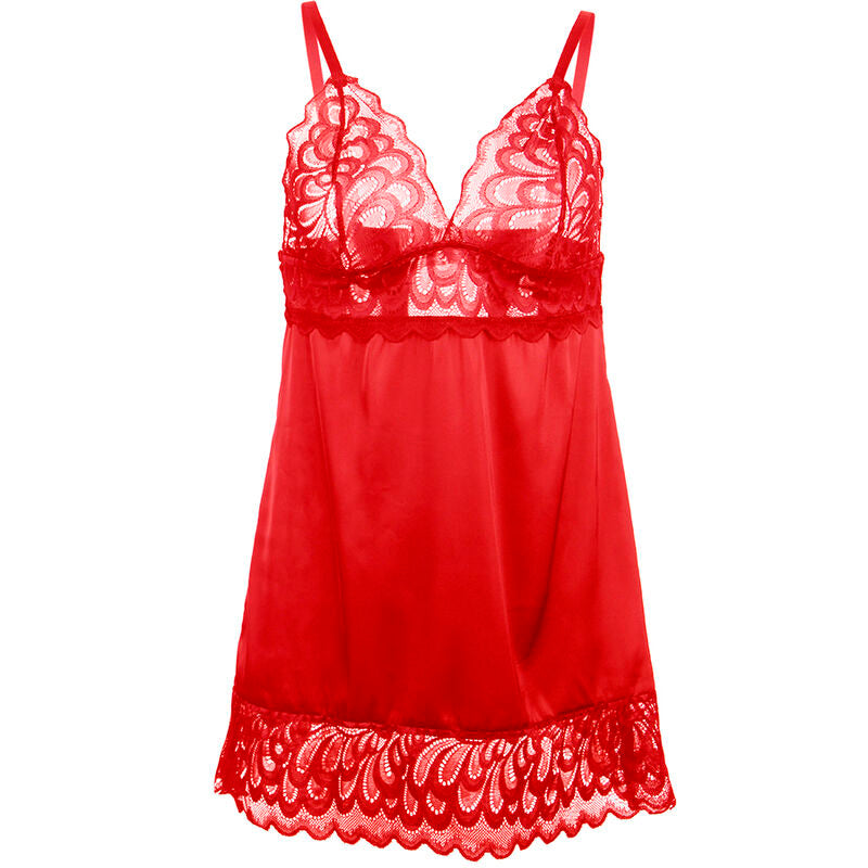 SUBBLIME - BABYDOLL DE CETIM COM RENDA VERMELHA S/M