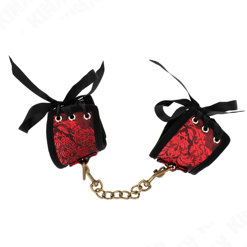 KINK - ALMOFADAS DE PULSO SCANDAL VERMELHO-PRETO DETALHES DE RENDA 24,5 CM X 6,5 CM