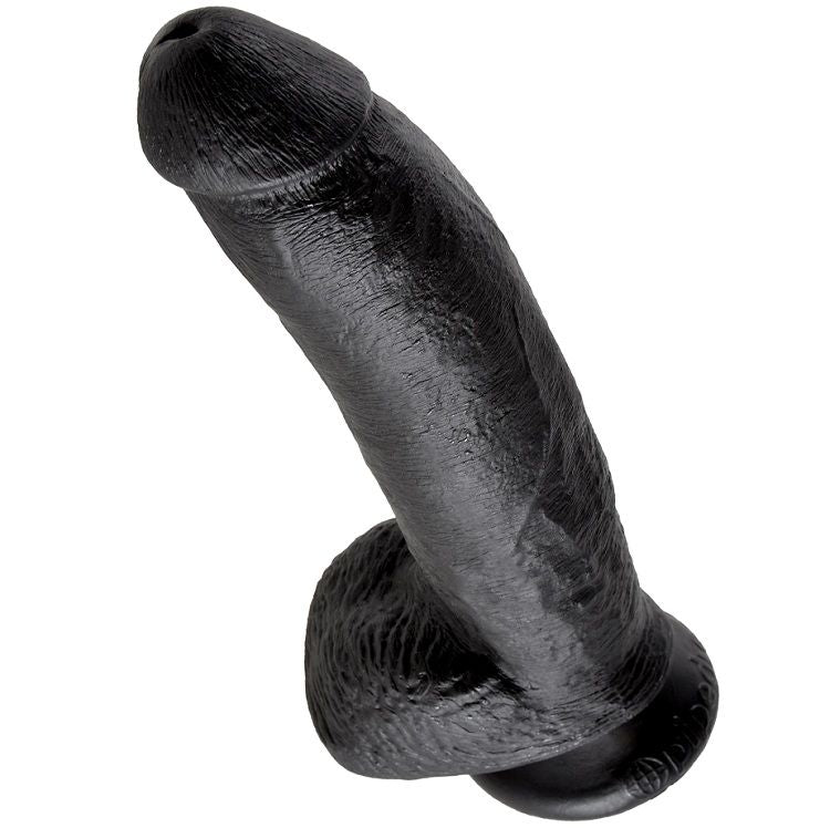 KING COCK - 9 DILDO PRETO COM BOLAS 22.9 CM