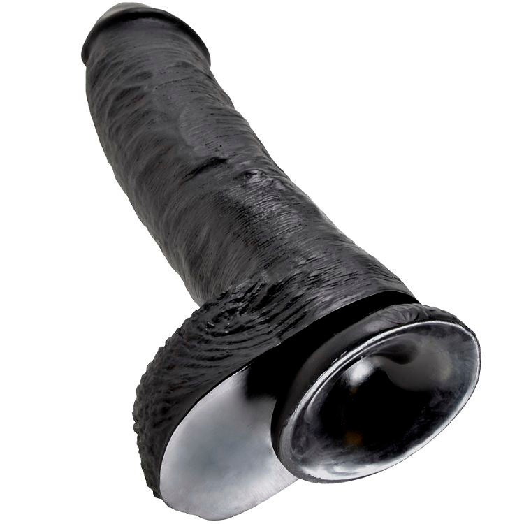 KING COCK - 10 DILDO PRETO COM BOLAS 25.4 CM