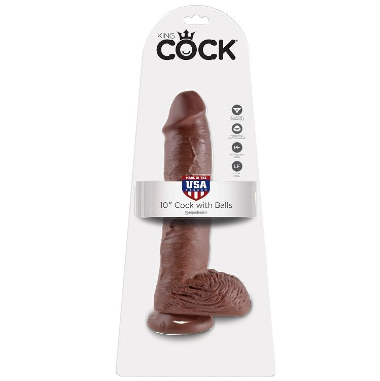 KING COCK - 10 DILDO CASTANHO COM BOLAS 25.4 CM