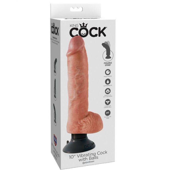 KING COCK - DILDO VIBRANTE COM TESTÍCULOS 25.5 CM COR NATURAL