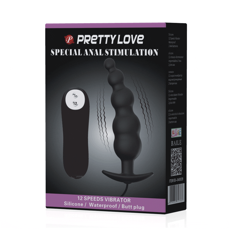 PRETTY LOVE - PLUG ANAL ESTIMULAO EXTRA DE SILICONE E 12 MODOS DE VIBRAO PRETO