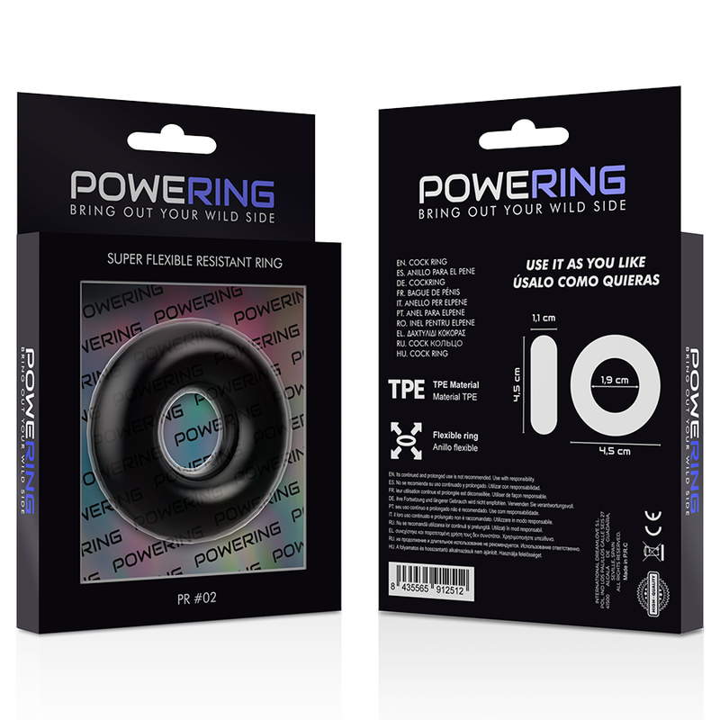 POWERING - ANEL PARA O PÉNIS SUPER FLEXÍVEL E RESISTENTE 4,5 CM PRETO