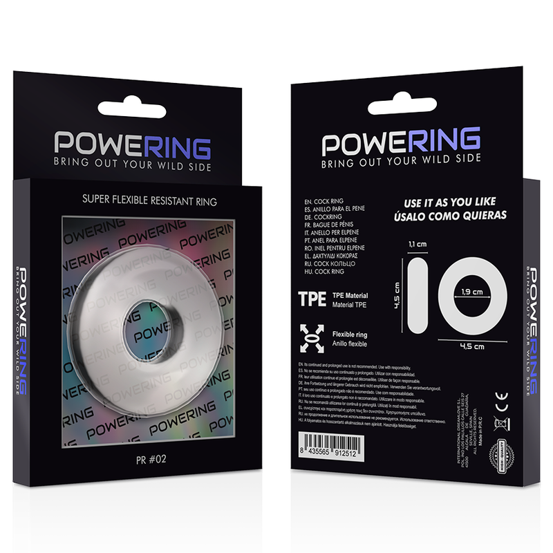 POWERING - ANEL PARA O PÊNIS SUPER FLEXÍVEL E RESISTENTE 4,5CM TRANSPARENTE