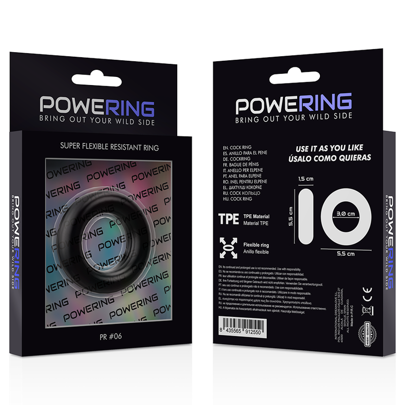 POWERING - ANEL PARA PÊNIS SUPER FLEXÍVEL E RESISTENTE 5,5CM PR06 PRETO