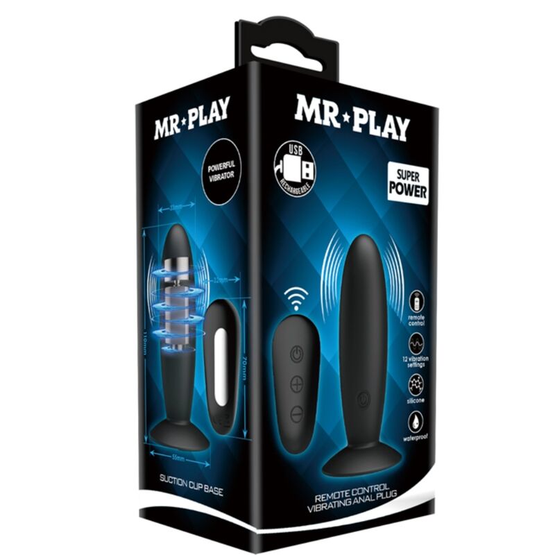 MR PLAY - PLUG ANAL COM CONTROLE REMOTO VIBRAO PRETO