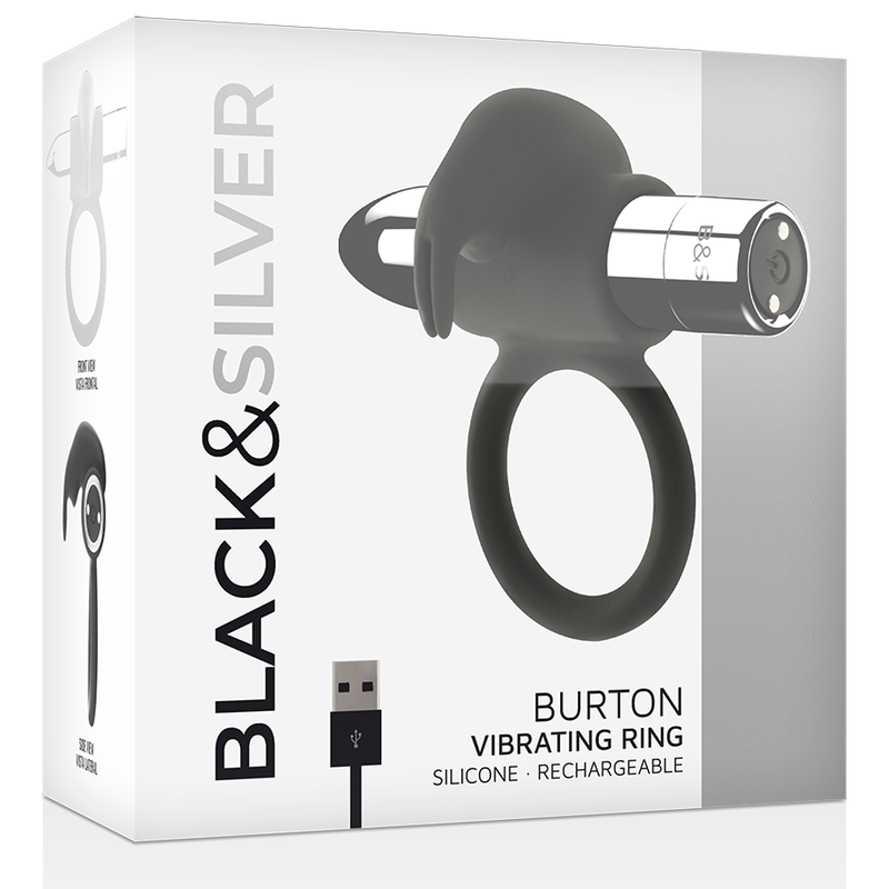 BLACK&SILVER - ANEL RECARREGÁVEL BURTON 10 MODOS DE VIBRAÇÃO